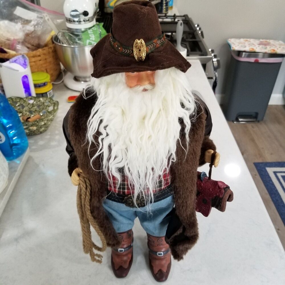 Cowboy Santa Figurine 18" Western Christmas Decor Porcelain Face & Hands
